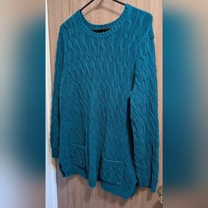 EUC JEANNE PIERRE Women's Turquoise Cable Knit Pocket Sweater